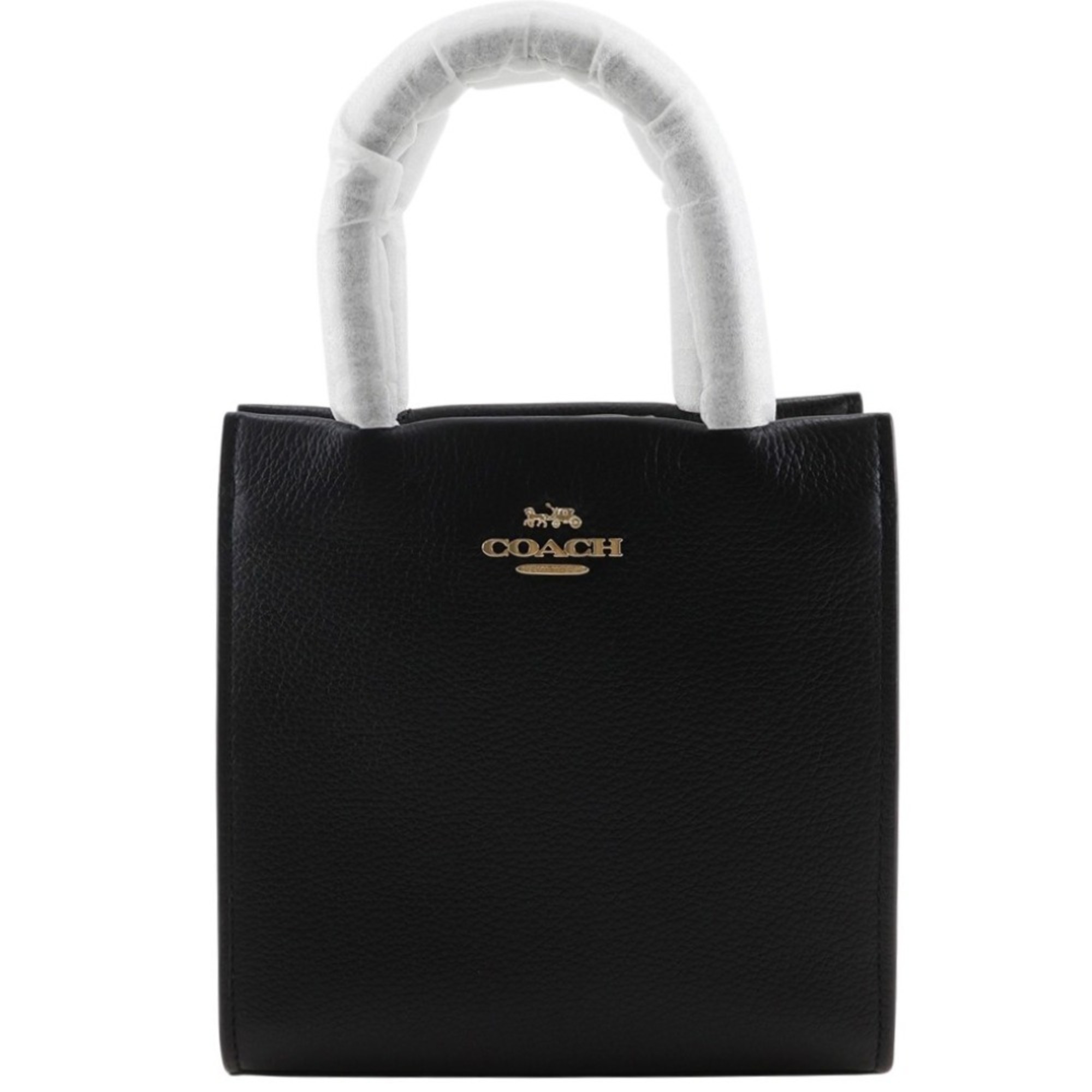 Coach Mini Carry Handbag 2-Way Shoulder Bag 5692 Leather Black Magnetic Closu...